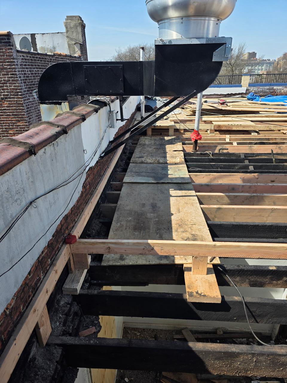 Construction coordination around roof perimeter and equipment supports
